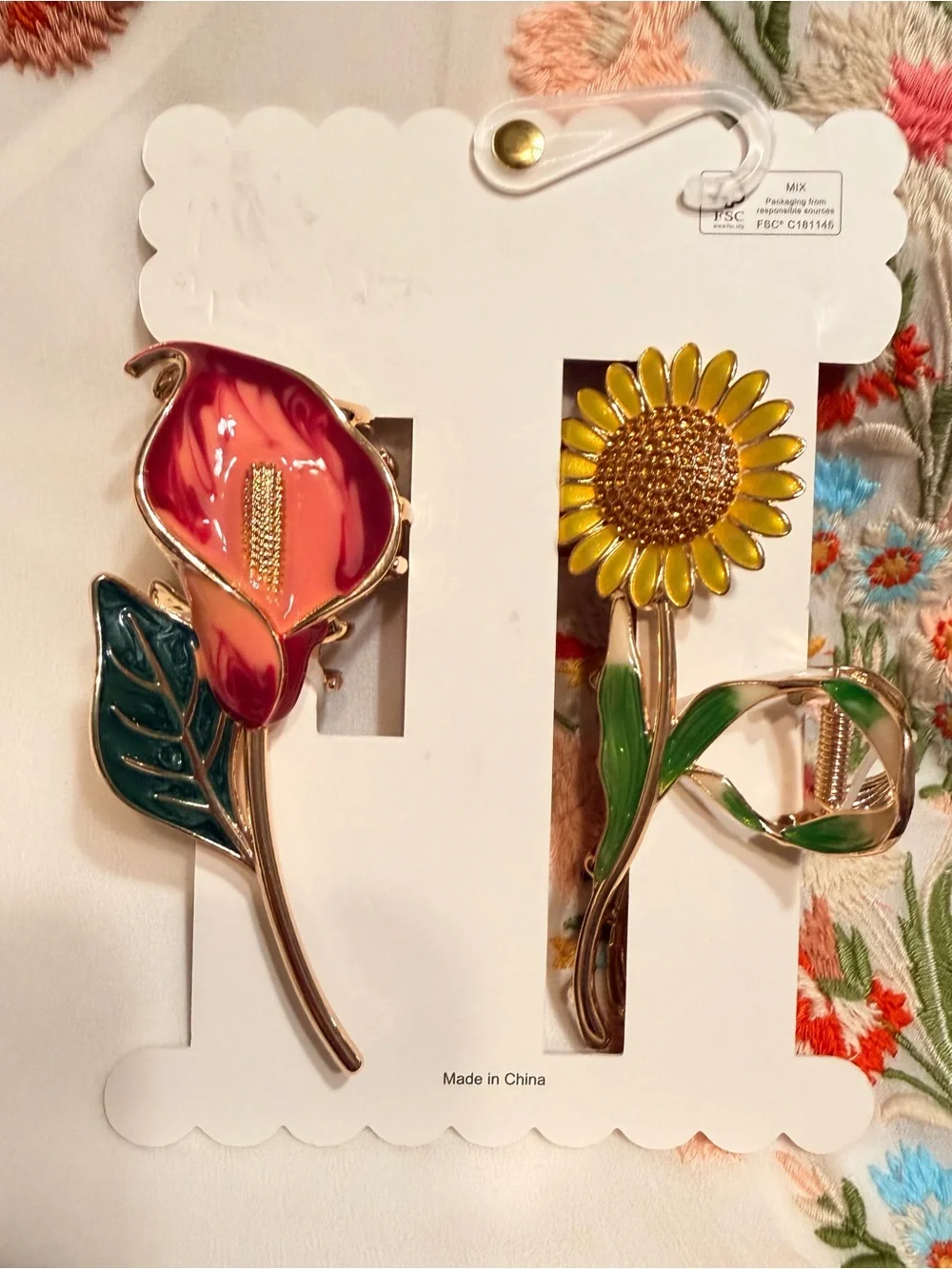 Women’s Floral Hair Clips - Yellow Sunflower & Pink Calla Lily Set NEW
